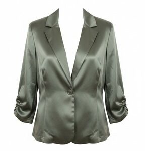 NY Invasion 3X Citi Trends Plus Sage Green Satin Blazer Ruched 3/4 Sleeve 55037X